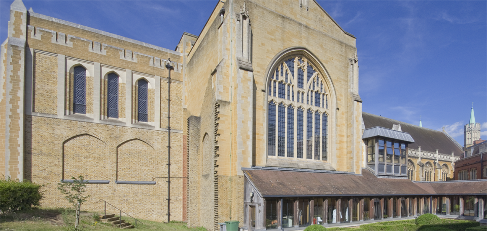 Photo of outside of Ealing Abbey showing parts of the church and monastery buildings